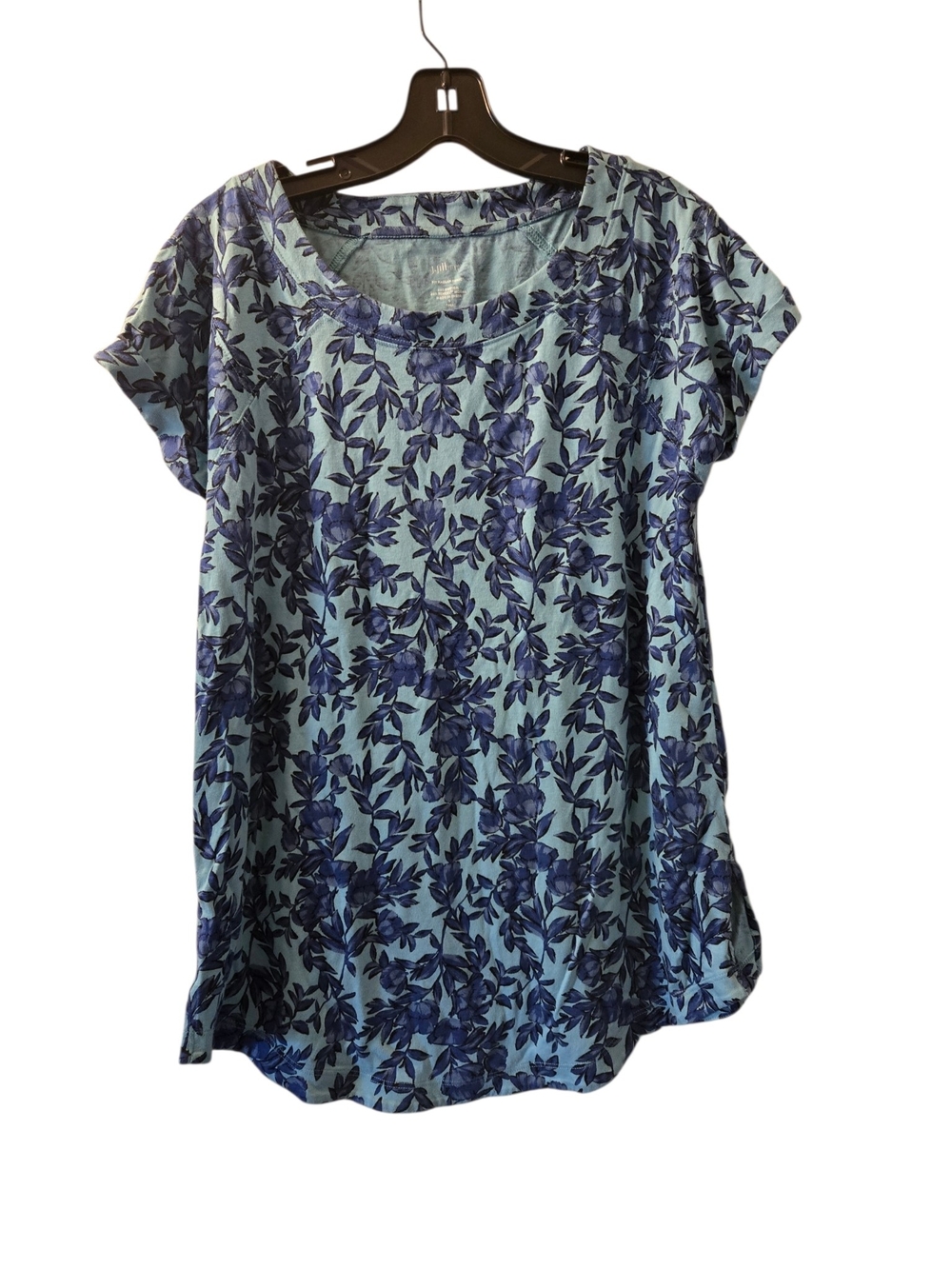 J. Jill Blue Floral Short Sleeve Tunic Top